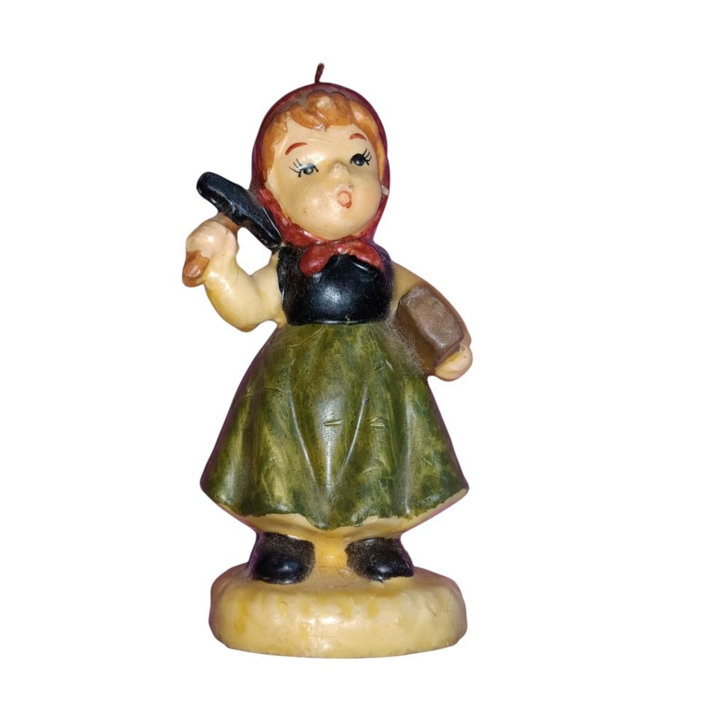 Charming Vintage Hummel Style Figurine Candle 6" Girl With Hammer